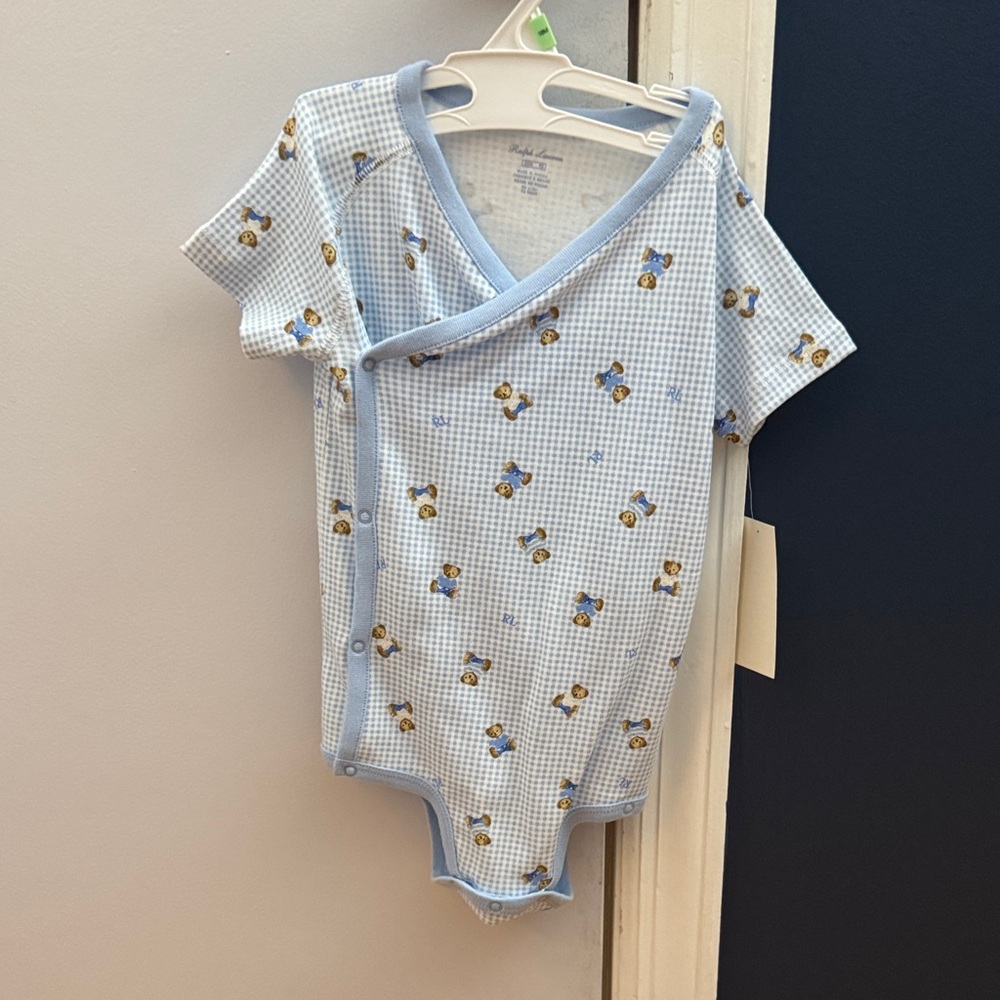Ralph Lauren Blue and White Checkered Baby One Piece